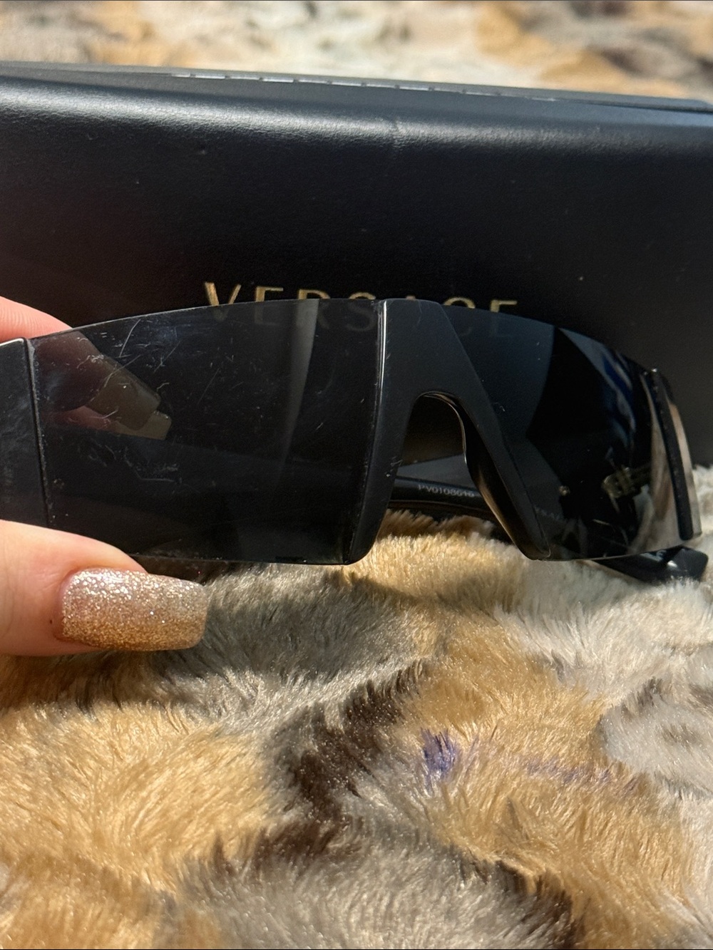 Versace Black Men’s Shield Sunglasses with Gold Medusa Accent - Picture 3 of 5